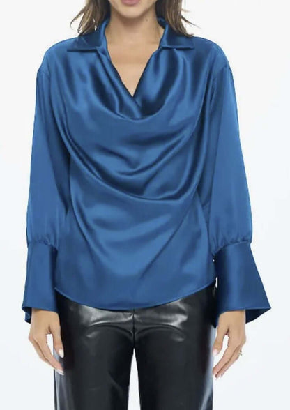 Stunning Satin Cowl Neck Top with Split Cuff Top