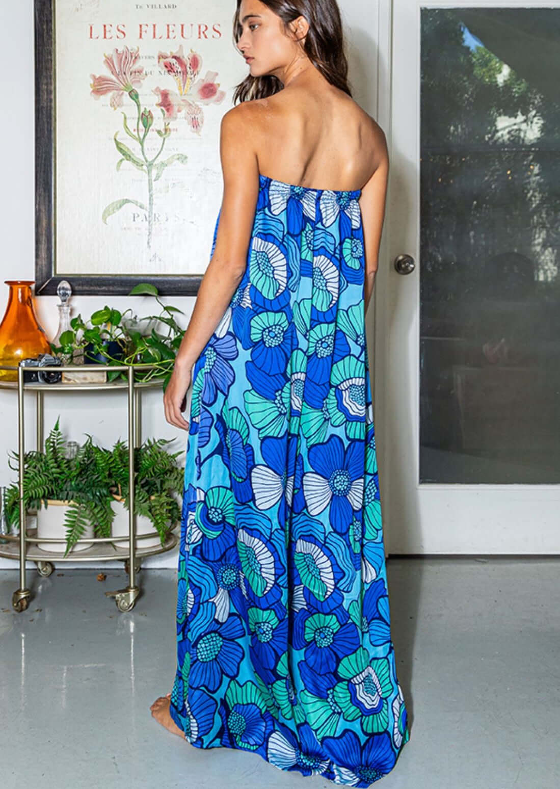 A Blue Floral Resort Wear Strapless Jumpsuit