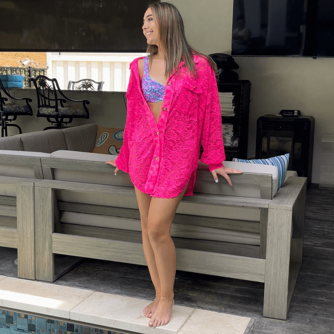 A Vacation Accessory Lace Button Down Shirt