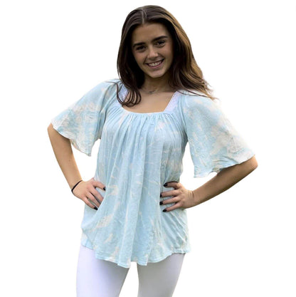 Sky Blue Dyed Square Neck Gauze Top