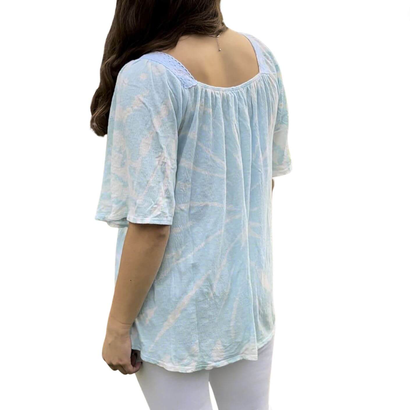Sky Blue Dyed Square Neck Gauze Top