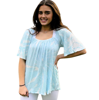 Sky Blue Dyed Square Neck Gauze Top