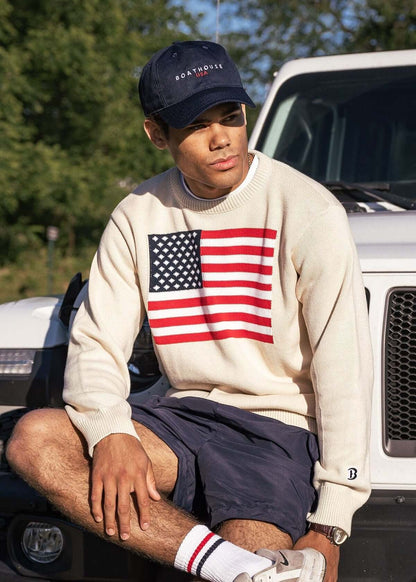 Unisex American Flag Knit Crew