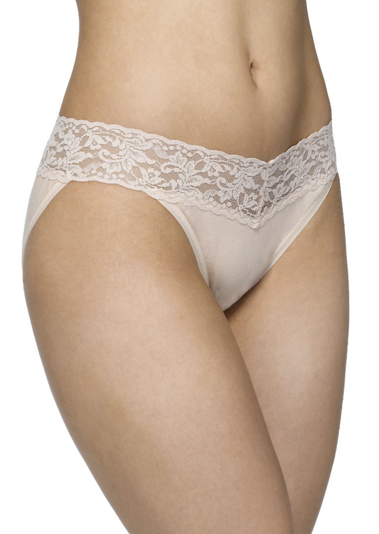 Chai Cotton V-Kini Panty with Lace Trim Made in USA