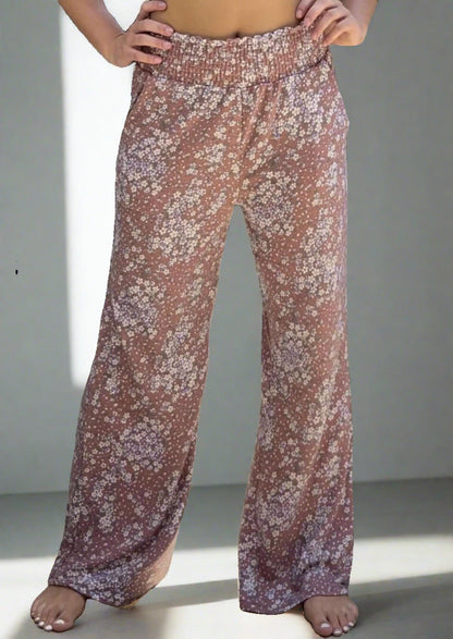 Smocked Waist Floral Relaxed Fit Pants